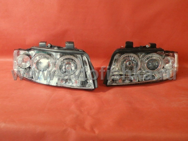 Audi A4 (01-04) фары передние линзовые хромированные, со светящимися ободками, под ксенон и корректор, комплект 2 шт.