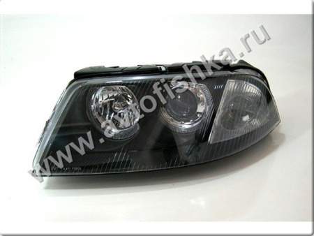 Volkswagen Passat B5 (00-04) фары передние линзовые черные, со светящимися ободками, комплект 2 шт.