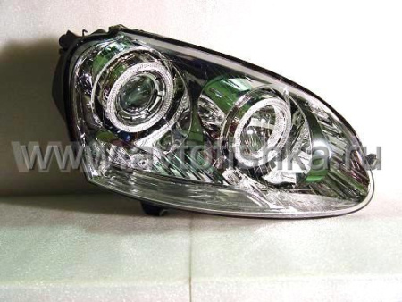 Volkswagen Golf 5 (03-) фары передние линзовые хромированные, со светящимися ободками, под корректор, комплект 2 шт.