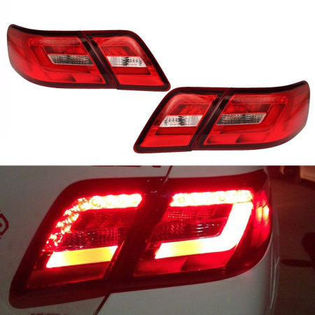 Toyota Camry V40 (2006-2011) задние светодиодные фонари красно-хромированные, комплект 2 шт.