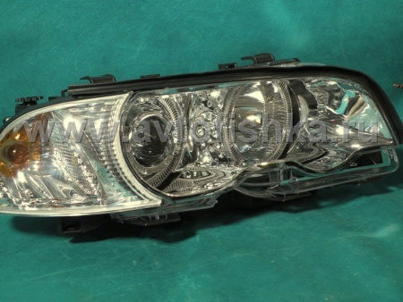 BMW 3 E46 (98-01) 2 дв. фары передние линзовые хромированные, со светящимися ободками, с поворотниками, с мотором электрокорректора, комплект лев.+прав.