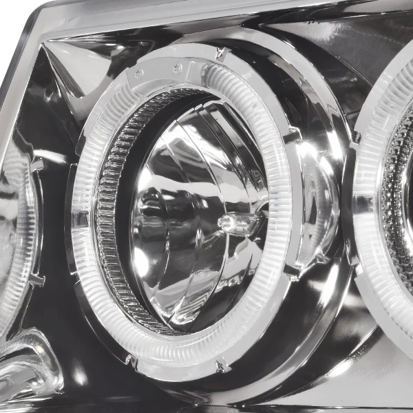 Jeep Grand Cherokee (93-98) передние фары хром тюнинг с светящими ободками (ангельские глазки)