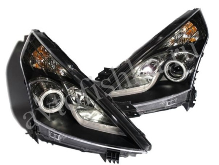Nissan Teana (08-) фары передние линзовые черные, с подсветкой DRL, комплект 2 шт.