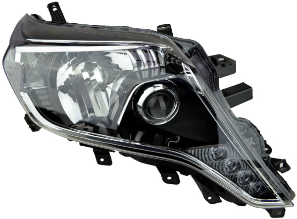 Toyota Land Cruiser Prado 150 (13-) фары передние линзованные черные со светодиодной подсветкой DRL, комплект 2 шт.