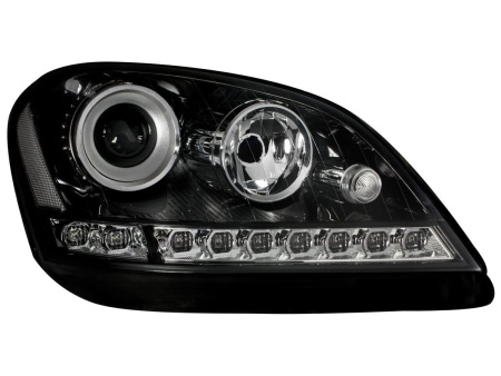 Mercedes ML W164 (05-08) фары передние линзовые черные с нижней светодиодной подсветкой, с мотором электрокорректора, комплект 2 шт.