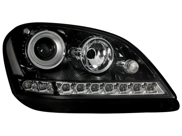 Mercedes ML W164 (05-08) фары передние линзовые черные с нижней светодиодной подсветкой, с мотором электрокорректора, комплект 2 шт.