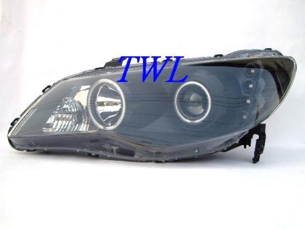 Honda Civic VIII (06-) фары передние линзовые черные, со светящимися ободками и светодиодной подсветкой, комплект 2 шт.