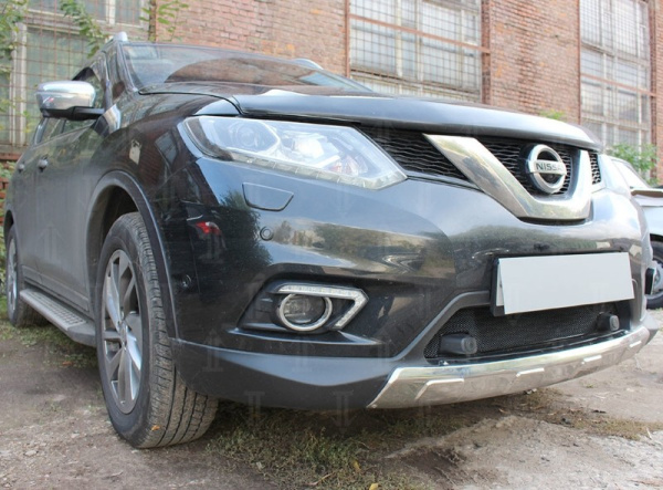 Nissan X-Trail (14–) Защита радиатора Optimal, чёрная, низ (c парктроником)