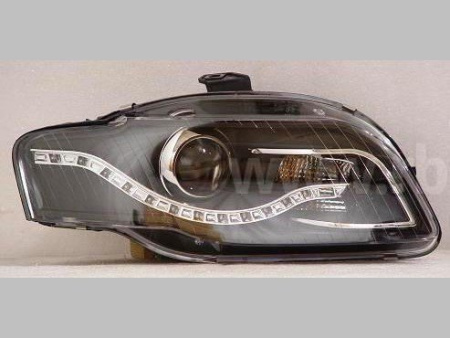 Audi A4 (05-07) фары передние линзовые черные, со светодиодной подсветкой, с электрокорректором, комплект 2 шт.