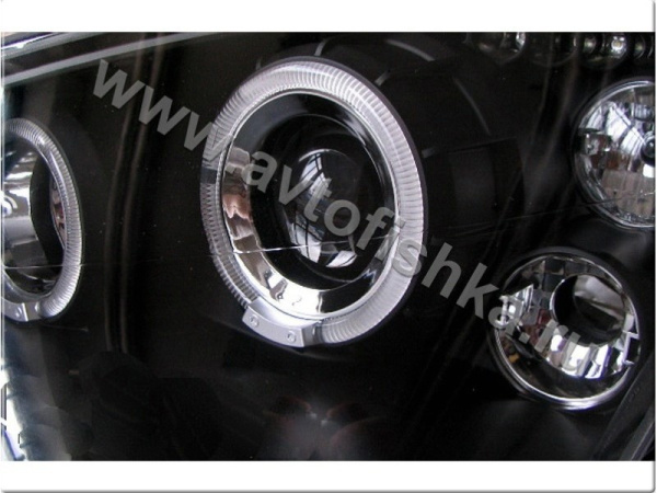 Ford Focus 1 (98-04) Europe+USA фары передние линзовые черные, со светящимися ободками, комплект 2 шт.