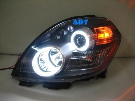 Nissan Teana (04-06) фары передние линзовые черные, со светящимися ободками, комплект 2 шт.