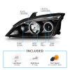 Ford Focus 2 (05-07) передние линзовые фары с ангельскими глазками, черные