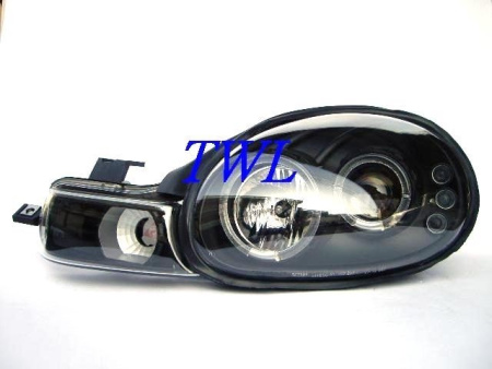 Dodge Neon (00-02) передние линзовые фары черные, со светодиодной подсветкой, комплект 2 шт.