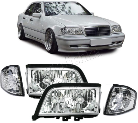 Mercedes C W202 (94-00) фары передние хромированные, комплект 2 шт.