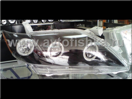 Toyota Camry V40 (06-09) фары передние линзовые черные, с тремя светящимися ободками, комплект 2 шт.