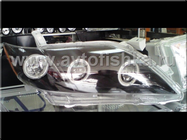 Toyota Camry V40 (06-09) фары передние линзовые черные, с тремя светящимися ободками, комплект 2 шт.
