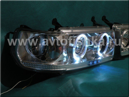 Toyota Land Cruiser 80 (90-97) фары передние линзовые хромированные, со светящимися ободками и светодиодной подсветкой, комплект 2 шт.