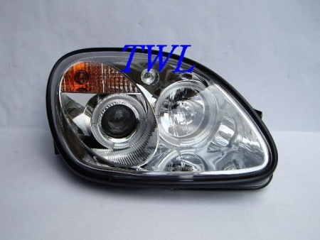 Mercedes SLK R170 (98-04) фары передние линзовые хромированные, со светящимися ободками, комплект 2 шт.