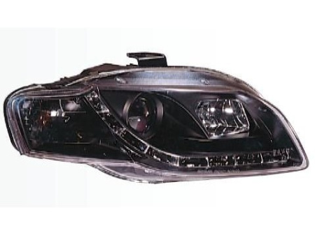 Audi A4 (05-07) передние линзовые черные фары, со светодиодной подсветкой, с электрокорректором, комплект 2 шт.