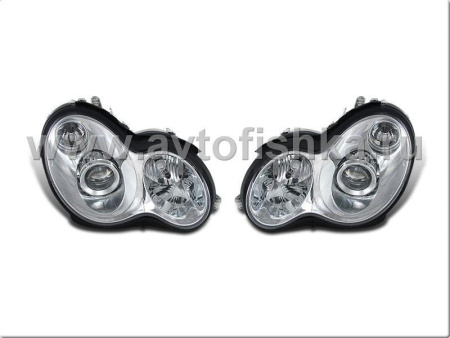 Mercedes C-class W203 (00-03) фары передние линзовые хромированные, дизайн AMG, комплект 2 шт.