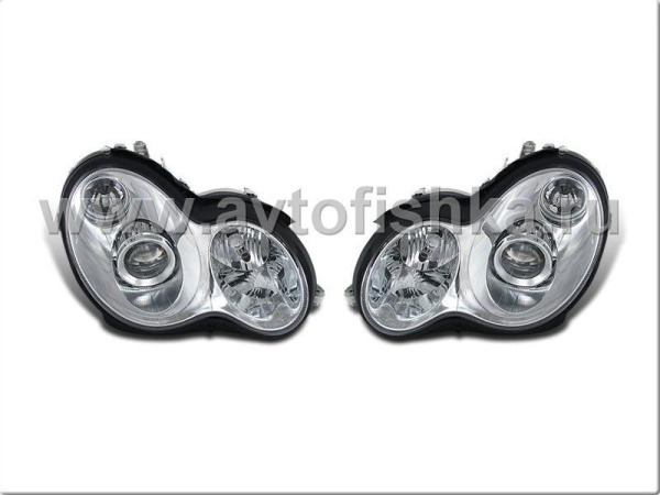Mercedes C-class W203 (00-03) фары передние линзовые хромированные, дизайн AMG, комплект 2 шт.