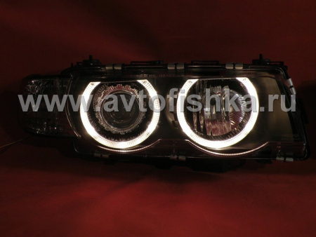 BMW 7 E38 (99-01) фары передние линзовые черные ксеноновые, с корректором, со светящимимся ободками, с тонированными поворотниками, комплект 2 шт.