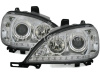 Mercedes ML W163 (98-05) фары передние линзовые хромированные, со светящимися ободками и с нижней светодиодной подсветкой, с мотором электрокорректора, комплект 2 шт.
