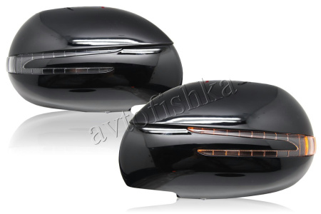 Toyota Land Cruiser Prado 120 (02-) черные или под покраску корпуса боковых зеркал, со светодиодным поворотником в стиле Стрела и с подсветкой Welcome, комплект 2 шт.