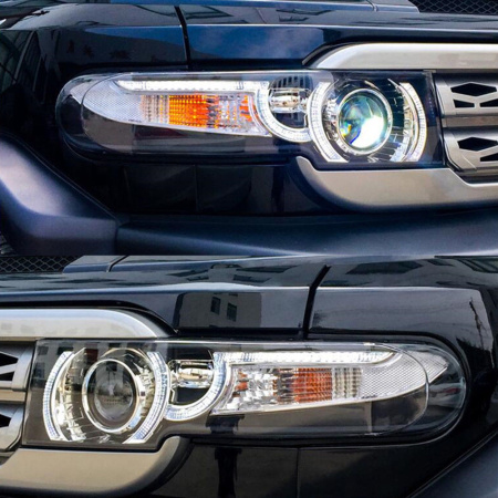Toyota FJ Cruiser (07-15) фары линзовые в комплекте с решеткой радиатора, дизайн №1