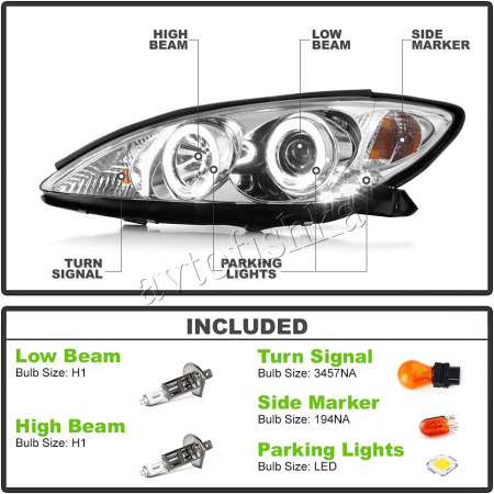 Toyota Camry 30 (01-06) UAE, Europe, USA фары передние линзовые хромированные, со светящимися ободками, комплект 2 шт.