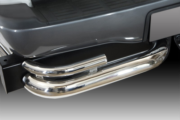 Toyota Hilux (12–) Защита заднего бампера двойная, угловая (76+43 мм, полир. нерж.),