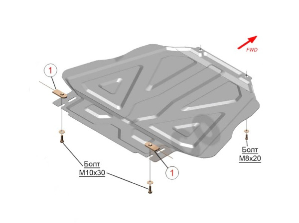 Mitsubishi Pajero (07–/11–/14–) К-т защиты днища из 3-х частей, без защиты радиатора, V-3,0 (штамповка) (Сталь 1,8 мм)