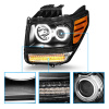 Dodge Nitro (07-) фары передние линзовые черные, со светящимися ободками и светодиодной подсветкой, комплект 2 шт.