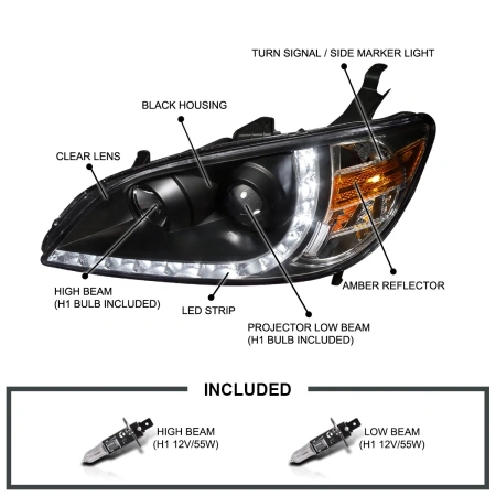 Honda Civic, Ferio (2003-2005) передние фары линзованные черные с ходовыми огнями