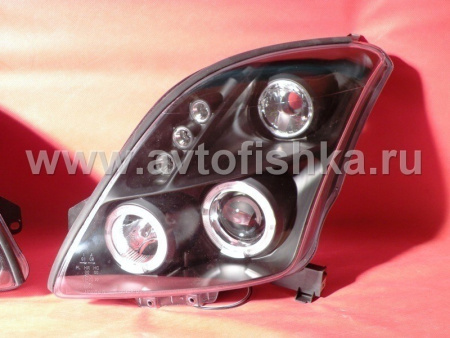 Suzuki Swift (04-) фары передние линзовые черные, со светодиодами, комплект 2 шт.