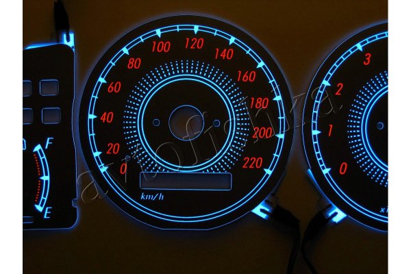 Toyota Corolla E11 светодиодные шкалы (циферблаты) на панель приборов - дизайн 2