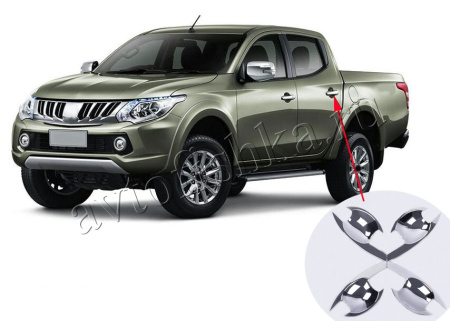 Mitsubishi L200 Triton накладки под ручки дверей хромированные, с надписью "Triton", комплект 4 шт.
