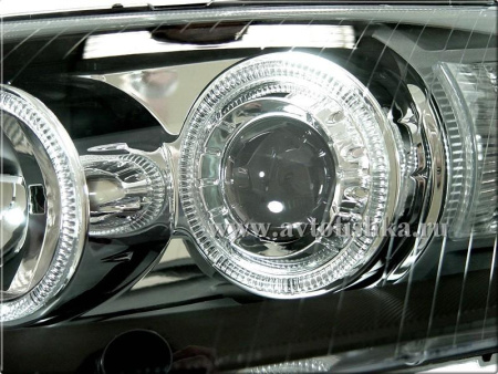 Audi A6 (05-08) 4F, C6 фары передние линзовые черные, со светящимися ободками, под корректор, комплект 2 шт.
