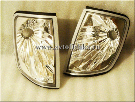 Mercedes W124 (84-95) поворотники угловые прозрачные хромированные, комплект 2 шт.