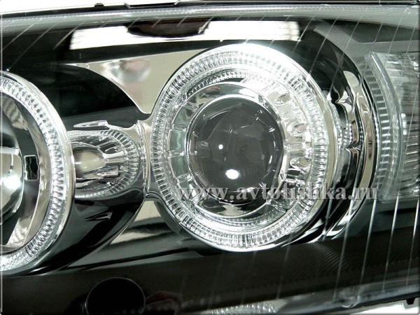 Audi A6 (05-08) 4F, C6 фары передние линзовые черные, со светящимися ободками, под корректор, комплект 2 шт.
