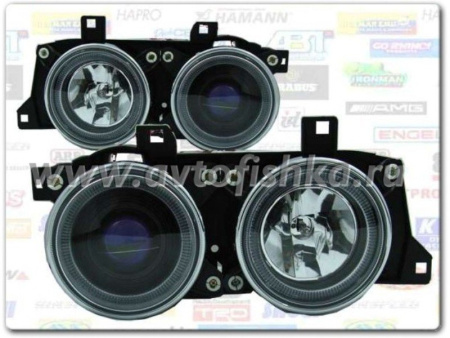 BMW 5 E34 (88-95) фары передние линзовые тонированные, со светящимися ободками, комплект 2 шт.