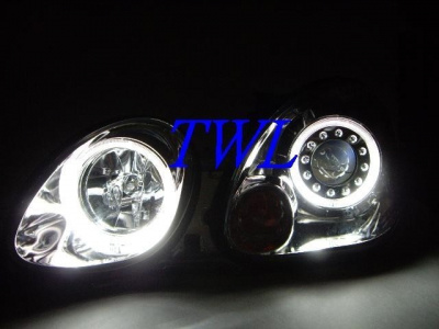 Lexus GS300, GS400, GS430, Toyota Aristo (97-05) фары передние линзовые хромированные со светящимися ободками, под ксенон, комплект 2 шт.