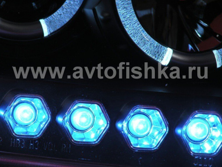 Ford F150, Expedition (96-03) фары передние линзовые черные, со светящимися ободками и светодиодной подсветкой, комплект 2 шт.