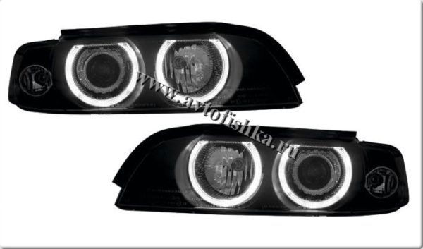 BMW 5 E39 (95-03) фары передние черные, со светящимися ободками, с мотором электрокорректора, комплект 2 шт.