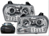 Chrysler 300C LX (04-) 2.7L V6 24V фары передние линзовые хромированные, со светящимися ободками и светодиодной подсветкой, комплект 2 шт.