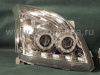 Toyota Land Cruiser Prado 120 (2002-2009) фары передние линзовые хромированные со светящимися ободками и светодиодной подсветкой под корректор, комплект 2 шт.