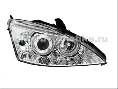 Ford Focus 1 (98-04) Europe+USA фары ксеноновые передние линзовые хромированные, со светящимися ободками, комплект 2 шт.