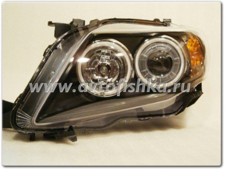 Toyota Corolla (2006-2010) фары передние линзовые черные, со светящимися ободками, комплект 2 шт.