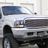 Ford Excursion (00-05) фары передние линзовые черные со светящимися ободками, со светодиодной подсветкой, комплект 2 шт.