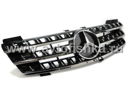 Mercedes ML W164 (05-08) решетка радиатора перфорированная черная с хромом со звездой, дизайн SPORT.